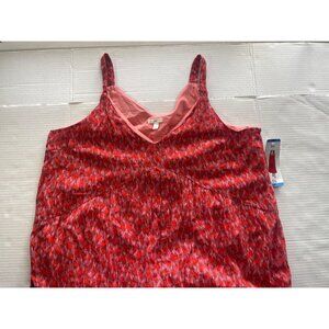 NWT Women Sleeveless Red Pink Pattern Cotton SzM V-Neckline Loose Fit Maxi Layer